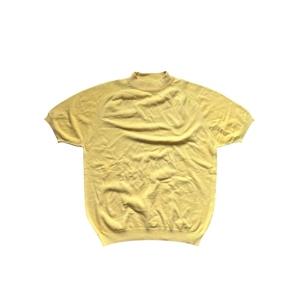 VTG 60s Yellow Thane Ban-Lon Knit Mock Neck Sweater Bullock's Wilshire Medium